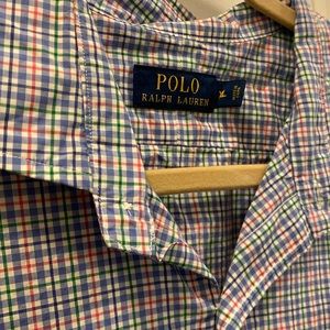 Men’s polo Ralph Lauren button down shirt. Pink, green, blue and white